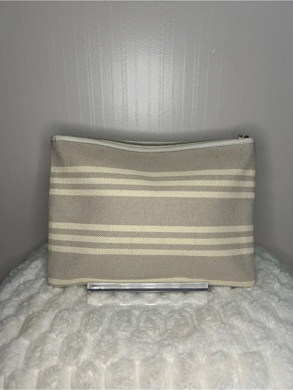kate spade Neutral Striped Canvas Tassel Pouch in Beige and Cream - Picture 3 of 6